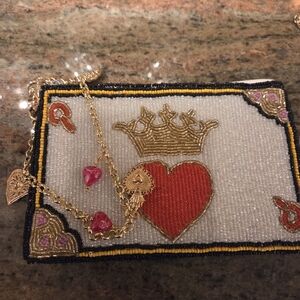 Beaded Queen of Hearts and Crown Clutch Or Wristlet